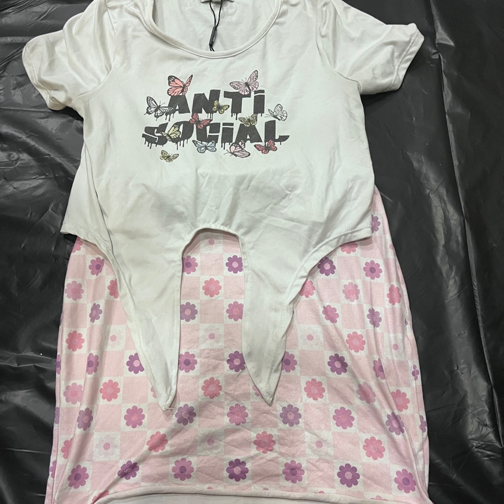 White and Pink Graphic Dress